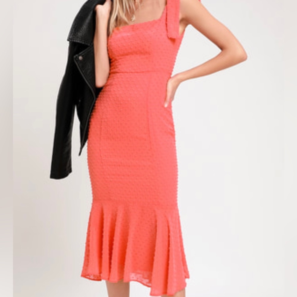 Nwt Bimini Coral Pink Swiss Dot Tie-Strap Midi Dress Size Small